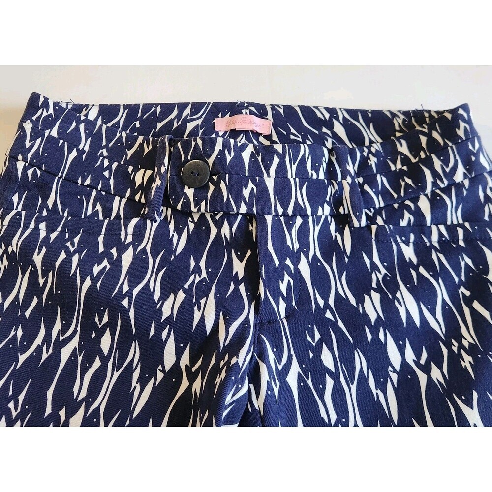 Lilly Pulitzer Cropped Pants Sz 2 Navy White Coastal Fish Print Preppy Resort - Picture 12 of 12